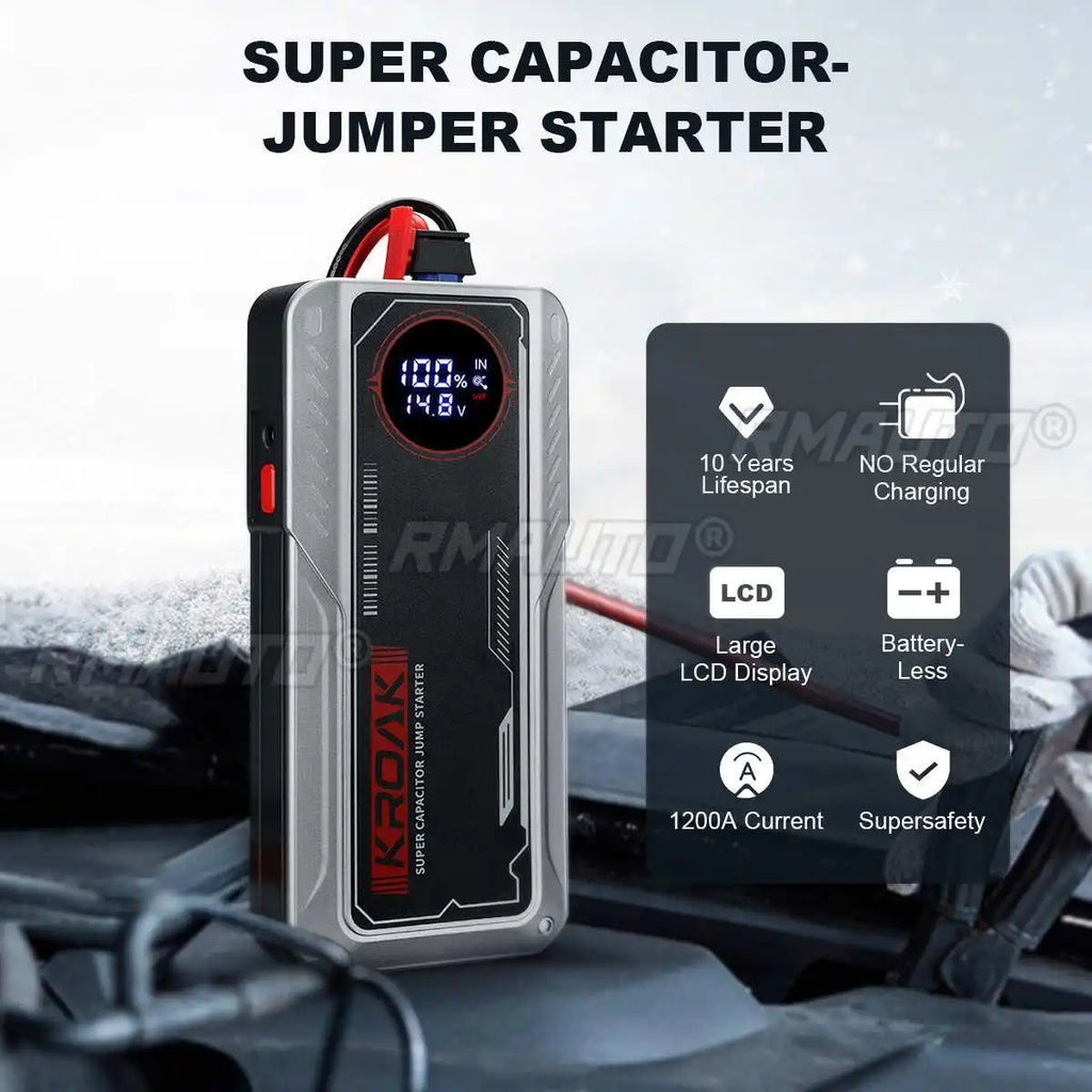 1200A Supercapacitor Portable Car Jump Starter Device