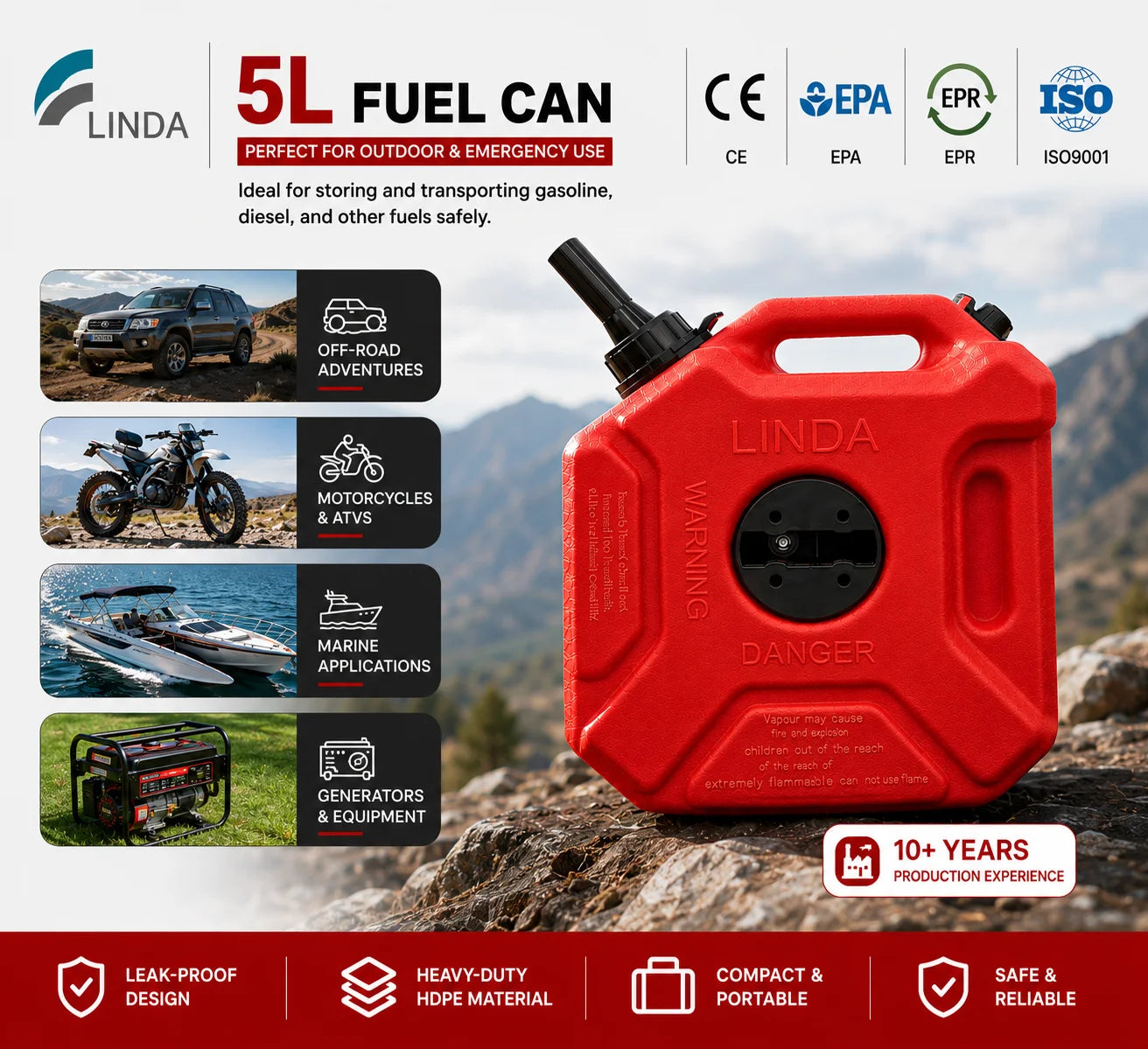 1.3-Gallon Leak-Proof Fuel Can